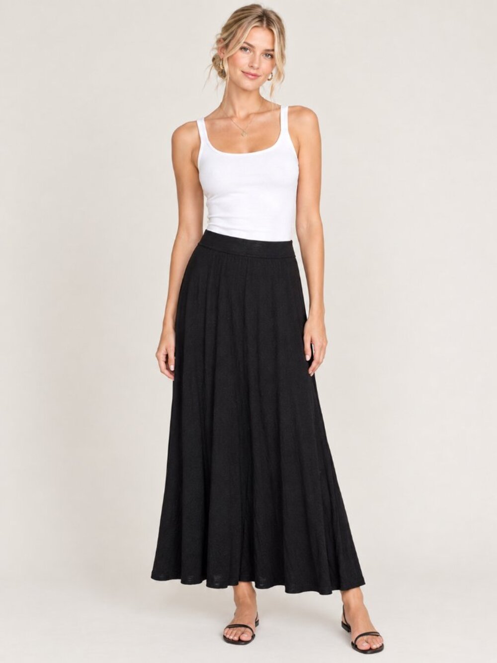 Chico's Ribbed Waistband Maxi Skirt Back Zip Black 12 #A4750